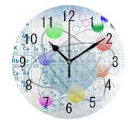 Domoko Home Decor Chemistry Periodic Table Educational Round Acrylic Wall Clock Non Ticking Silent Clock Art for Living Room Kitchen Bedroom