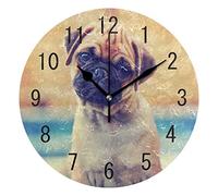 Domoko Home Decor Cute Puppy Pug Dog Round Acrylic Wall Clock Non Ticking Silent Clock Art for Living Room Kitchen Bedroom