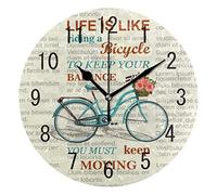 Domoko Home Decor Inspirational Quote Newspaper Bicycle Round Acrylic Wall Clock Non Ticking Silent Clock Art for Living Room Kitchen Bedroom
