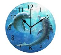 Domoko Home Decor Ocean Sea Dolphin Love Round Acrylic Wall Clock Non Ticking Silent Clock Art for Living Room Kitchen Bedroom