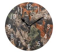 Domoko Home Decor Retro Forest Tree Camouflage Round Acrylic Wall Clock Non Ticking Silent Clock Art Living Room Kitchen Bedroom