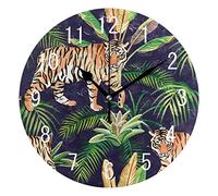 Domoko Home Decor Tropical Tiger in the Jungle Cactus Round Acrylic Wall Clock Non Ticking Silent Clock Art for Living Room Kitchen Bedroom