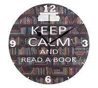 Domoko Home Decor Vintage Bookshelf Bookworm Quotes Round Acrylic Wall Clock Non Ticking Silent Clock Art Living Room Kitchen Bedroom