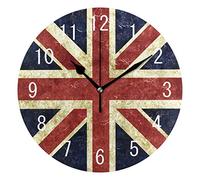 Domoko Home Decor Vintage Union Jack British Flag Round Acrylic Wall Clock Non Ticking Silent Clock Art for Living Room Kitchen Bedroom
