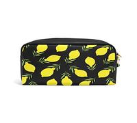 Domoko Lemon Fruit Black PU Leather Pen Pencil Case Pouch Case Makeup Cosmetic Travel School Bag