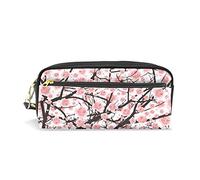 Domoko Pink Cherry Blossom Painting PU Leather Pen Pencil Case Pouch Case Makeup Cosmetic Travel School Bag