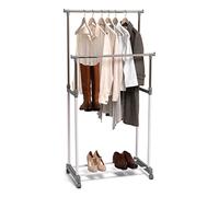 Domopak Double Adjustable Mobile Clothes Garment Hanging Rail With Wheels(Silver, White, Grey)
