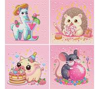 DOMROM 4 Pack Diamond Art Kits, Animal Diamond Painting Kits for Adults, DIY Alpaca Diamond Art Painting for Beginner Cute Pig Art and Crafts Hedgehog Diamond Gem Art for Home Wall Decor 6x6 Inch