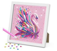 DOMROM Animal Diamond Painting Kit with Frame - Colorful Swan Diamond Art for Kids Ages 6-12, DIY Easy Gem Art Kit for Girls & Boys