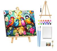 DOMROM Birds Paint by Numbers Kit for Adults Beginner Framed with Wooden Easel, Colorful Adults' Paint-by-Number Kits on Canvas, Flowers DIY Easy Acrylic Oil Painting by Numbers for Home Decor 8x12in