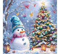 DOMROM Diamond Art Kits for Adults, Snowman Christmas Tree Diamond Painting Kits for Beginners, Winter DIY 5D Full Round Drill Gem Crystal Rhinestone Art and Craft Kit for Home Wall Decor 30x30cm