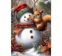 DOMROM Diamond Art Kits for Adults, Snowman Diamond Painting Kits for Beginners, Squirrel DIY 5D Full Round Drill Gem Crystal Rhinestone Art and Craft Kit for Gift Home Wall Decor 30x40cm