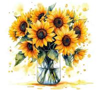 DOMROM Diamond Art Kits for Adults, Sunflower Diamond Painting Kits for Beginners, Flowers in Bottle DIY 5D Full Round Drill Gem Crystal Rhinestone Art and Craft Kit for Gift Home Wall Decor 30x30cm