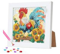 DOMROM Diamond Art Kits for Kids, Chicken Diamond Painting Kits with Frame DIY Mosaic Gem Kit for Kids Ages 6-8-12, Sunflower Art and Crafts for Girls Boys Adult Gift Home Decor