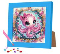 DOMROM Diamond Art Kits for Kids, Octopus Diamond Painting Kits with Frame DIY Pink Mosaic Gem Kit for Kids Ages 6-8-12, Art and Crafts for Girls Boys Adults