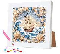 DOMROM Diamond Art Kits for Kids, Seashells Diamond Painting Kits with Frame DIY Waves Sailboat Mosaic Gem Kit for Kids Ages 6-8-12, Art and Crafts for Girls Boys Adults