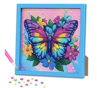 DOMROM Diamond Painting Kit for Kids, Butterfly Diamond Art Kits with Frame DIY Flowers Mosaic Gem Kit for Kids Ages 6-8-12, Colorful Art and Crafts for Girls Boys Adult Gift Home Decor