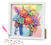 DOMROM Diamond Painting Kit for Kids, Succulent Diamond Art Kits with Frame DIY Easy Colorful Mosaic Gem Kit for Kids Ages 6-8-12, Art and Crafts for Girls Boys Adult Gift Home Decor