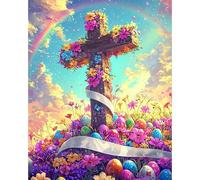 DOMROM Easter Paint by Numbers for Adults, Eggs Paint by Numbers Kit for Adults Beginners, Cross DIY Acrylic Oil Painting on Canvas Easy for Gift Home Wall Decor 16x20 Inch