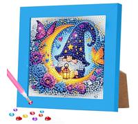 DOMROM Gnome Diamond Art Kits for Kids, Flowers Diamond Painting Kits with Frame DIY Moon Mosaic Gem Kit for Kids Ages 6-8-12, Art and Crafts for Girls Boys Adults