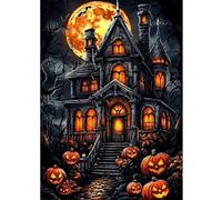 DOMROM Halloween Diamond Painting Kits for Adults, Horror House Diamond Art Kits for Beginners, Pumpkin DIY 5D Full Round Drill Gem Crystal Rhinestone Art and Craft Kit for Home Wall Decor 30x40cm