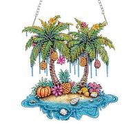 DOMROM Hanging Diamond Art Painting Kit Beach, Special Shaped Crystal Gem Craft Coconut Tree Diamond Painting Pendant Kit for Adults, DIY Summer Hanging Diamond Art Ornament Kit for Home Garden Decor