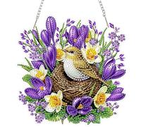 DOMROM Hanging Diamond Art Painting Kit, Special Shaped Crystal Craft Bird's Nest Diamond Painting Pendant Kit for Adults, DIY Flowers Hanging Acrylic Diamond Art Ornament Kit for Home Garden Decor