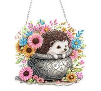 DOMROM Hedgehog Hanging Diamond Art Painting Kits for Adults, Flowers Special Shaped Double Sided Diamond Painting Pendant Kit, Animal DIY Hanging Acrylic Art Window Ornament for Home Garden Decor