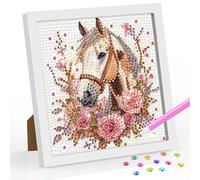 DOMROM Horse Diamond Art Painting Kits for Kids, Flowers Diamond Art Kit with Frame for Adults Beginners, Animal DIY Mosaic Gem Kits Ages 6-8-12 Art and Crafts for Gift Home Decor 7.1x7.1inch
