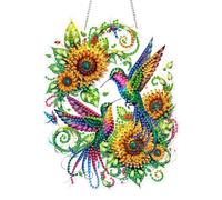 DOMROM Hummingbirds Hanging Diamond Art Painting Kits for Adults, Flowers Special Shaped Double Sided Diamond Painting Pendant Kit, Sunflower DIY Hanging Acrylic Art Window Ornament for Home Decor