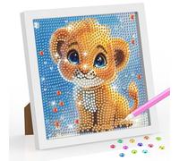 DOMROM Lion Diamond Art Painting Kits for Kids, Animal Diamond Art Kit with Frame for Adults Beginners, Cute DIY Mosaic Gem Kits Ages 6-8-12 Art and Crafts for Gift Home Decor 7.1x7.1inch