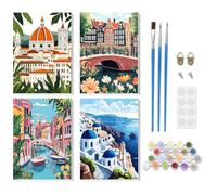 DOMROM Paint by Number for Adults Framed Canvas, 4 Pack Paint by Number Kits Arts for Adults Beginner, Easy DIY Beautiful Landscape Acrylic Oil Painting Number Kits for Home Wall Decor(7.8X11.8inch)