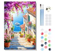 DOMROM Paint by Numbers Kit for Adults with Wooden Frame, Stairs Leading to The Sea Acrylic Paint by Number, Landscape Oil Painting Kit with Framed Canvas Arts and Crafts for Gift Home Decor 20X30cm