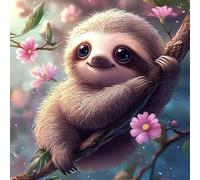 DOMROM Sloth Diamond Painting Kits for Adults, 5D Flowers Diamond Painting Animal Diamond Art Kits for Beginners, DIY Full Drill Diamond Art Diamond Gem Diamond Painting Kits for Home Decor 12x12Inch