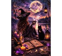 DOMROM Witch Diamond Painting Kits for Adults, Magical Book Cat Moon 5D DIY Diamond Art Kit Full Drill Diamond Crystal Rhinestone Arts and Crafts Picture for Home Wall Decor 30x40cm