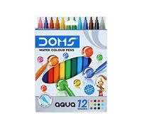 Doms Aqua Felt Tip Colouring Pens, MULTICOLOUR, Pack of 12, Water Colour Pen Set, Bright Intense Colours, Non-Toxic & Safe, Colouring Sketching Doodling
