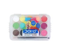 Doms Mini Water Colour Cake Set with Brush, 15mm Cake Size, 15 Assorted Colour Shades, Colour Draw Paint, Perfect for School Home Nursery Use