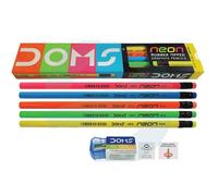Doms Neon Rubber Tipped Graphite Pencils Sharpener Pack Draw Write Sketch, iZOFAX Black Ball Pen