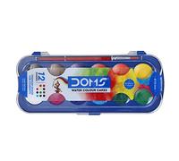 DOMS Non-Toxic 30mm Water Colour Cake Set with Paint Brush (12 Assorted Shades)