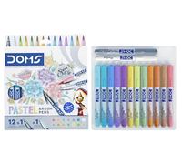 Doms Super Soft Tip Pastel Shades Brush Pen Set | 12 Pastel Shades + 1 Silver + 1 Blender | Ideal for Doodling, Illustrations, Calligraphy, Artists, Students & Professionals | Pack Of 1