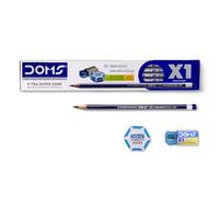 Doms X1 X-Tra Super Dark Pencils 1 Pack - 10 Pencils - 1 Dust Free Eraser + 1 Extra Long Sharpener + 1 Protection Cap Free