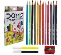 Doms Zoom Premium 12 x Bright Shades Artist Hexagonal Colouring Pencils Sharpener + iZOFAX BLACK Ball Pen