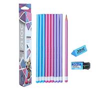 Doms Zoom Triangle 10 Pencils Ultimate Dark + 1 Free Crystal Sharpener + 1 Free Triangle Dust Free Eraser Pencils for Childrens Kids Student Office Work Sketch Drawing Art Work