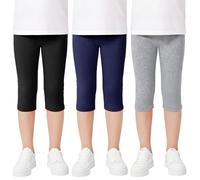 Domueay Girls 3/4 Cotton Capri Leggings Ages 12-13 Years, Black Grey Navy