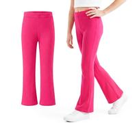 Domueay Girls Flared Leggings Kids Stretchy Breathable Casual Cotton Trousers High Waisted Soft Bell Bottom Pants Sports Dance Athletic Legging Activewear for 11-12 Years,Rose red