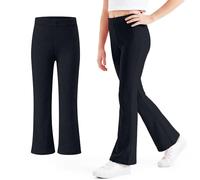 Domueay Girls Flared Leggings Stretchy Breathable Soft Cotton Trousers High Waisted Bell Bottom Pants Casual Sports Dance Athletic Legging Kids Activewear for 13-14 Years, Black