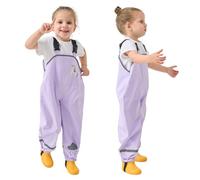 Domueay Girls Rain Trousers Kids Rain Dungarees Waterproof Bib Overalls Lightweight Horse Pattern Mud Dirty Proof Pants with Reflective Strip Rainwear for 3-4 Years, Purple