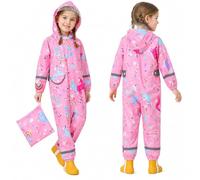 Domueay Girls Raincoat Waterproof All in One Puddle Suit, Age 3-5 Years