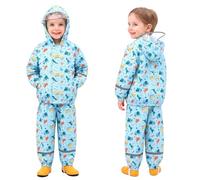 Domueay Kids Rain Suit Hooded Waterproof Raincoat & Trousers Set, 3-4 Years