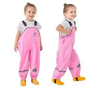 Domueay Kids Rain Trousers Girls Rain Dungarees Waterproof Bib Overalls Lightweight Horse Pattern Mud Dirty Proof Pants with Reflective Strip Rainwear for 4-5 Years, Pink